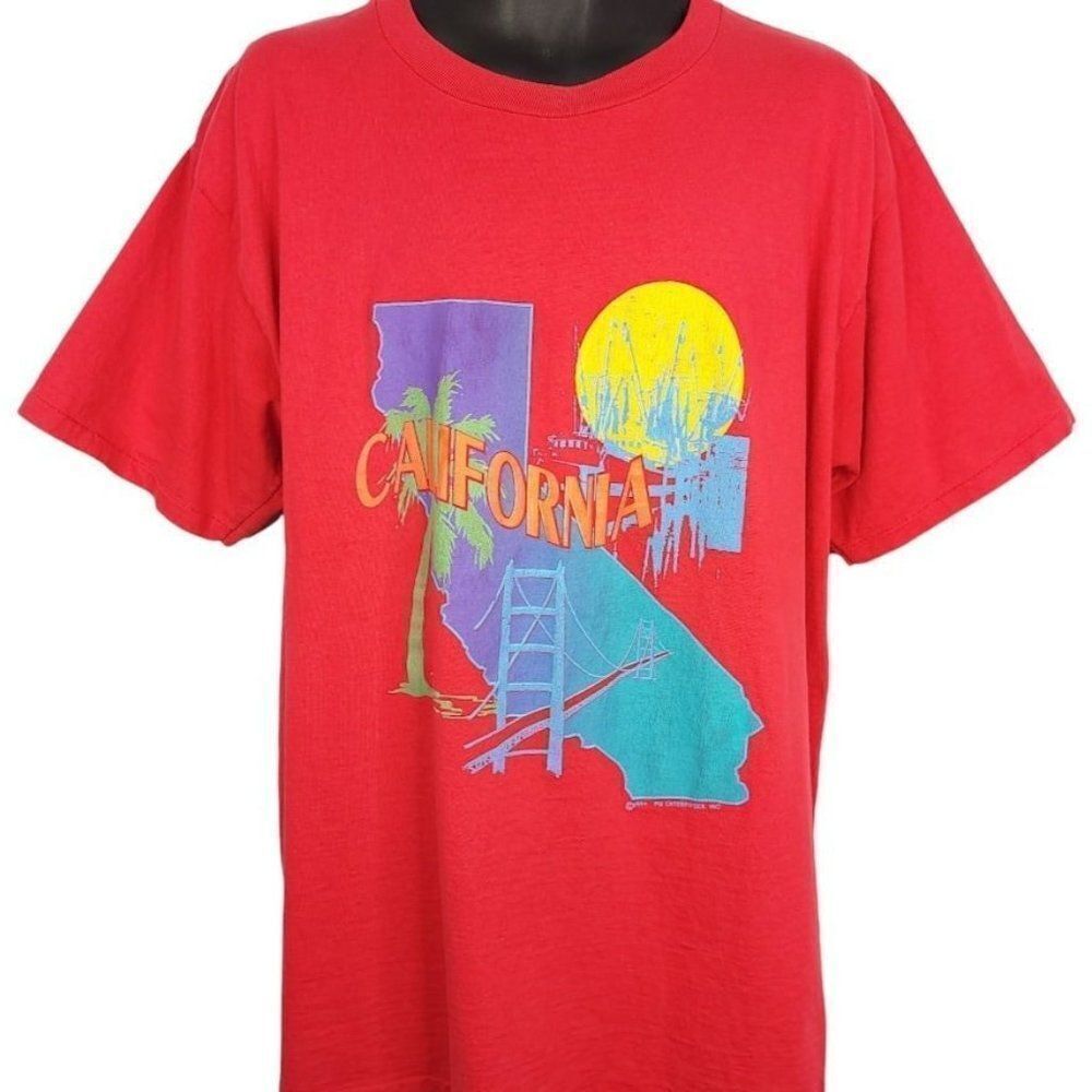 California T Shirt Vintage 90s Travel Golden Gate Bridge Palm Trees Mens Size XL